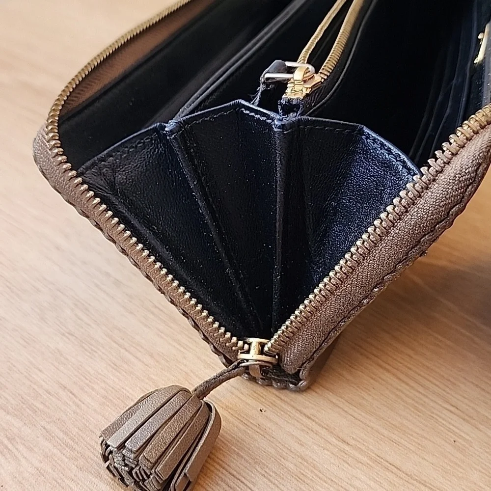 LOEWE Anagram Tassel Women's Long Wallet Champagne Gold Leather